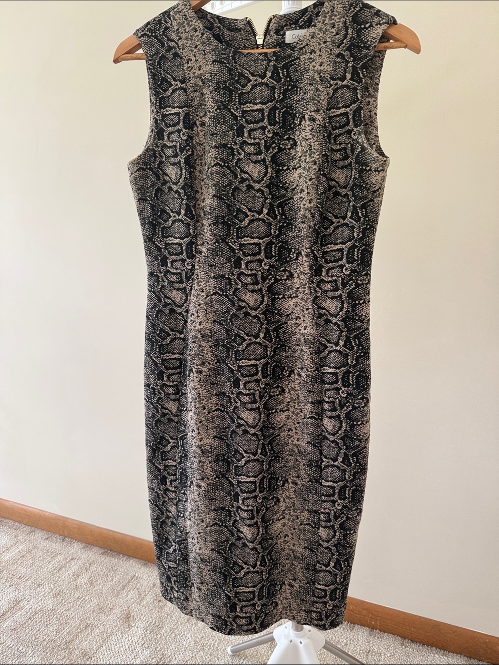 Calvin Klein Black and Cream Snake Print Sheath Dress